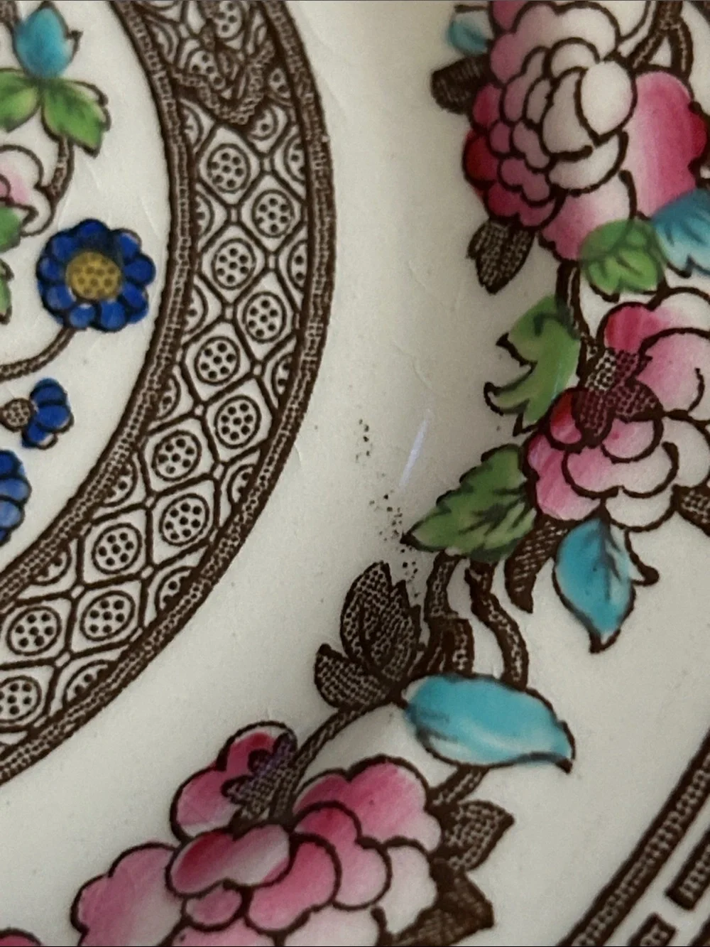 Porcelain Floral Dessert  2 small Plates - Pink & Green Accents ,